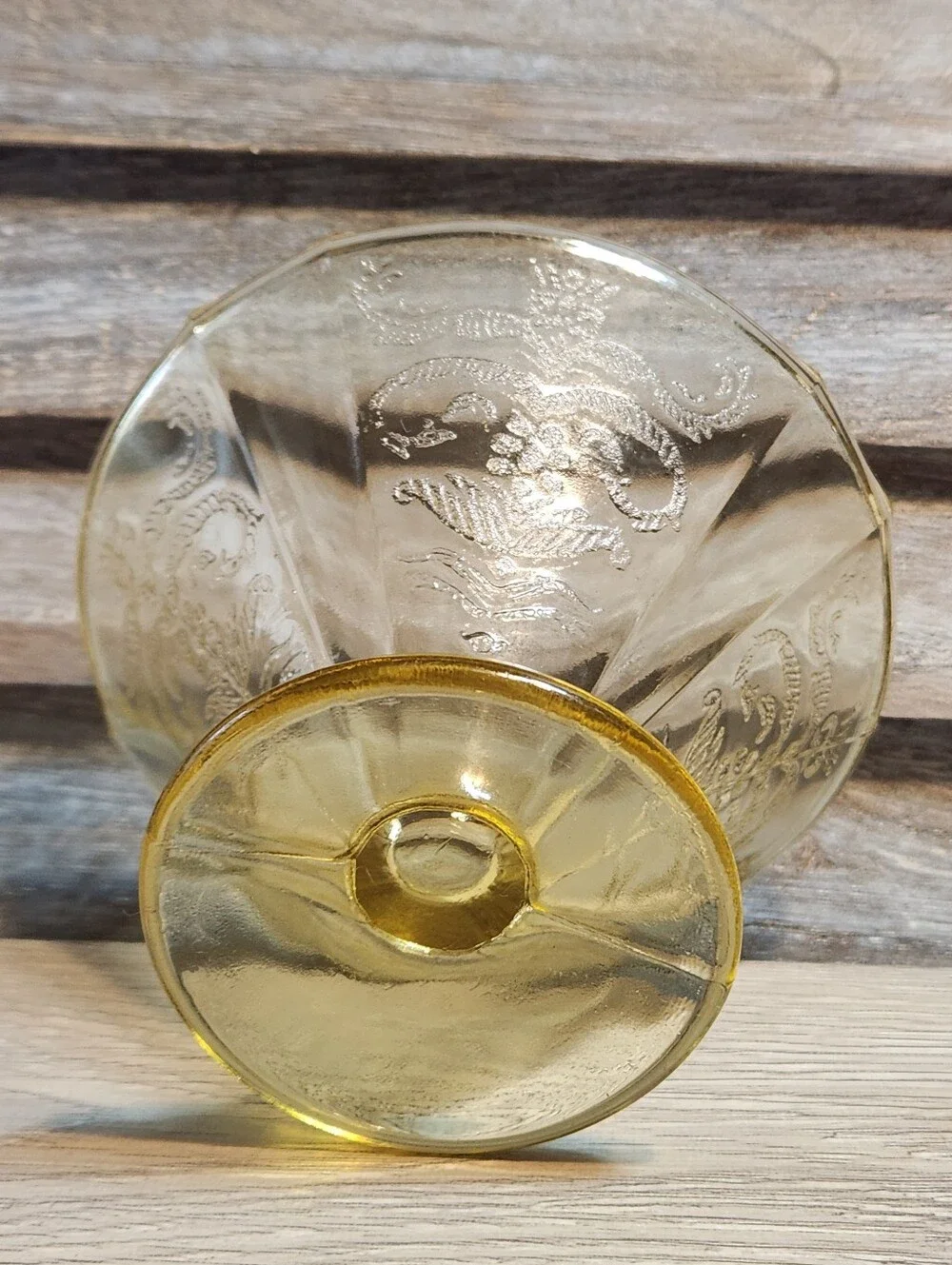 Federal Glass Madrid Pattern Yellow Amber Depression Glass Sherbet Dish